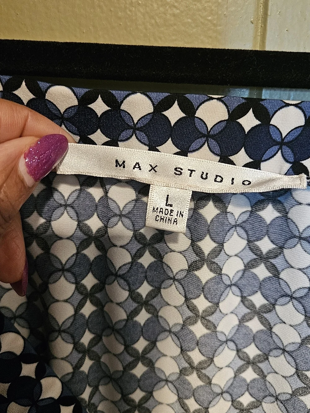 Max Studio Navy and White Circular Geometric Skirt